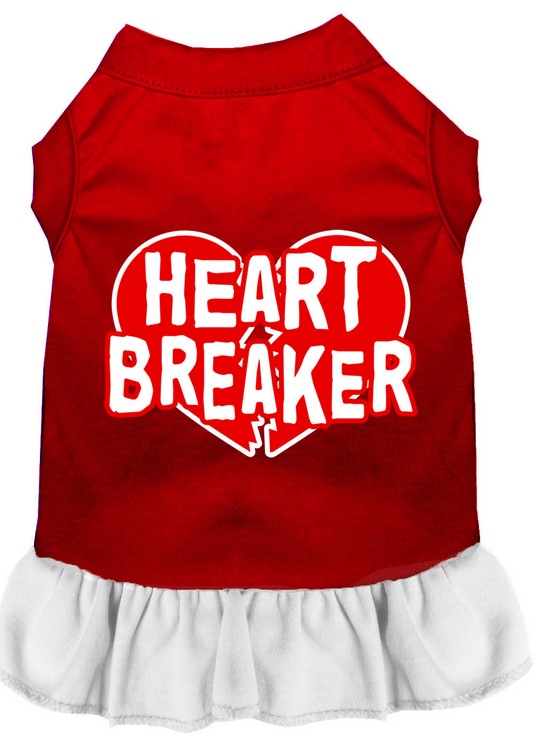 Heart Breaker Screen Print Dress Red with White Lg